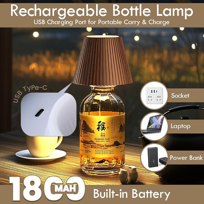 WILIT 2 Pack Wine Wirelss Bottle Lamp, 3-Level Brightness Cordless Table Lamp - Image 4