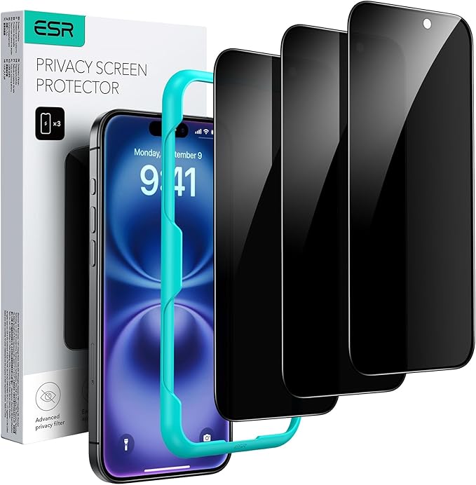 ESR 3 Pack for iPhone 16 Plus/iPhone 15 Plus Privacy Screen Protector, Anti-spy by ESR