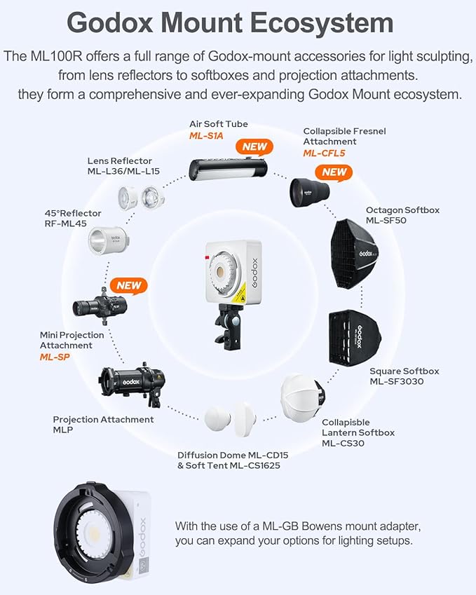 Godox ML100R 110W RGB Portable LED Video Light, 1800K-10000K, Full HSI & CCT - Image 5