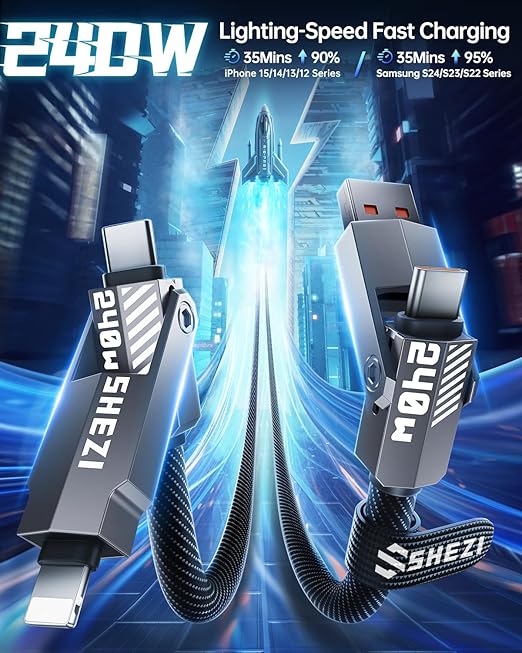 SHEZI Nylon Braided 4 in 1 USB C Cable 240W 5FT Compatible - Image 3