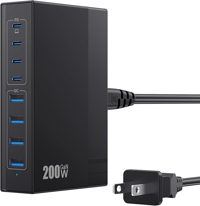 200W USB C Charger Block, 8-in-1 GaN III USB C Charger Fast Charging Station Hub by FOCHEW