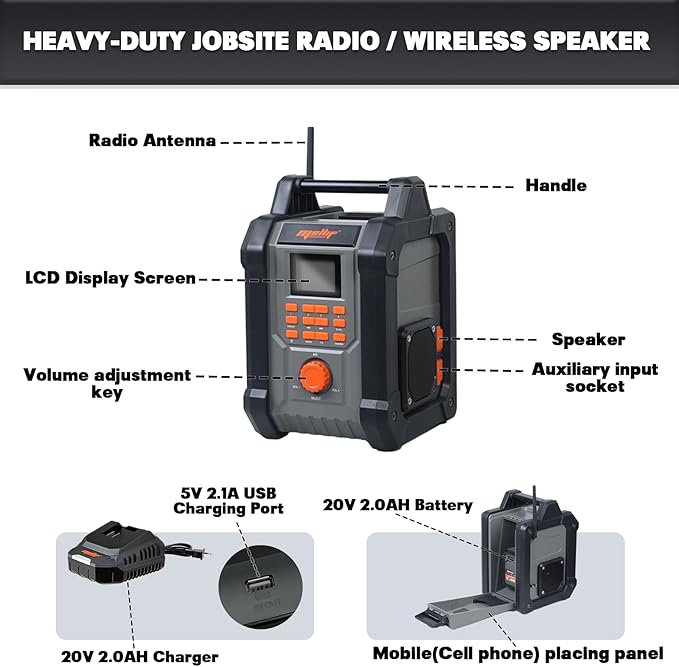 Mellif Jobsite Radio Speaker Compatible - Image 5