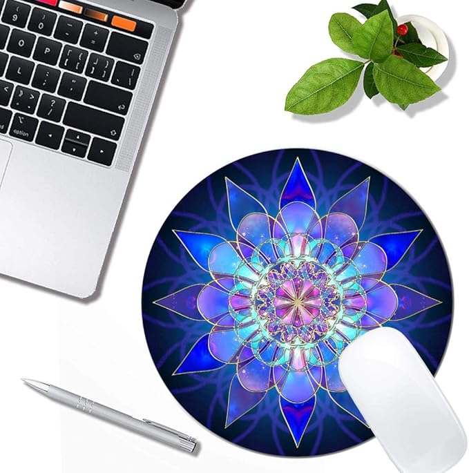 Blue Flower Mandala Mouse Pad Round Non-Slip Rubber Mousepad Laptop Office - Image 4