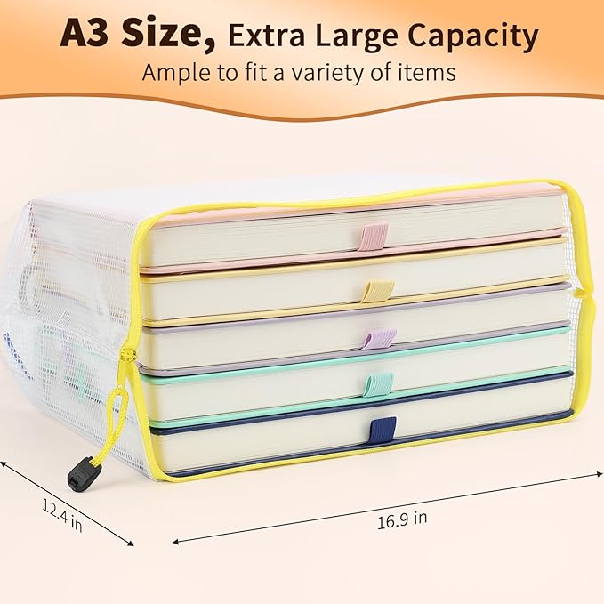 Umriox Zipper Mesh Document Pouch, 16.9x12.4 in, Waterproof Zipper Pouches - Image 2