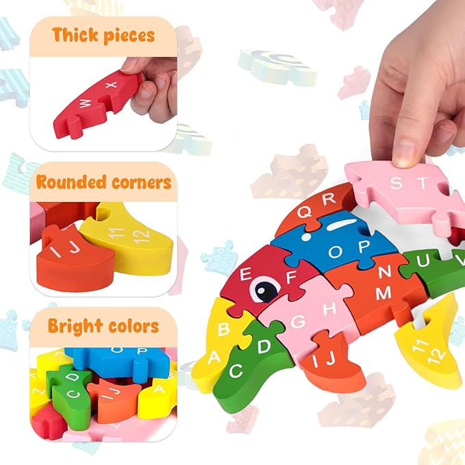 LovesTown Wooden Puzzle for Toddlers, Educational Alphabet and Number Jigsaw - Image 6