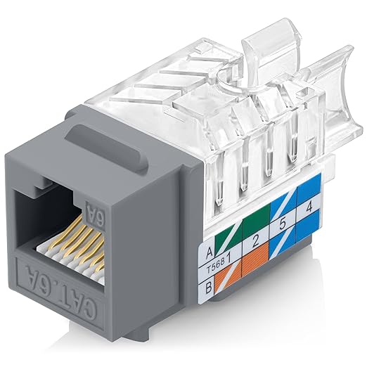 Everest 45° Angled RJ45 Cat6A Keystone Jacks 10-Pack in Gray by EverestMediaSolutions