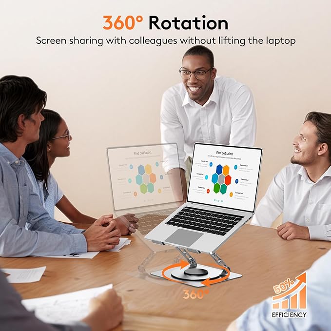 TECKNET Laptop Stand for Desk, 360 Rotating Base, Ergonomic Foldable Computer - Image 2