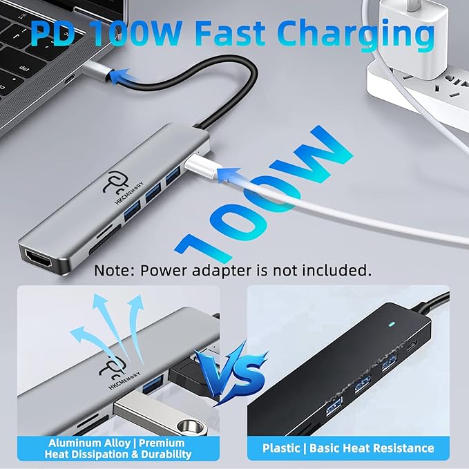 USB C Hub 7-in-1, 4K HDMI, 100W PD Charging, USB 3.0/2.0 Ports, SD/TF Reader - Image 3