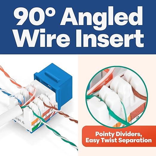 Everest 90° Angled RJ45 Cat6 Keystone Jacks 10-Pack in Blue - Image 3