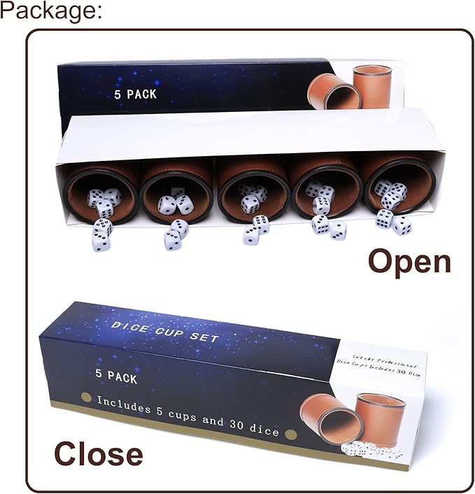 5 Pack PU Leather Dice Cups Felt Lining Quiet Shaker - Image 7