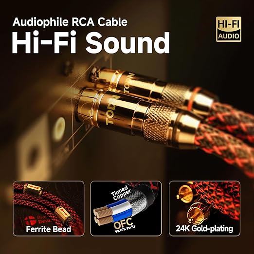 TODN RCA Stereo Cable Audiophile HiFi Interconnect Shielded RCA Cables - Image 3