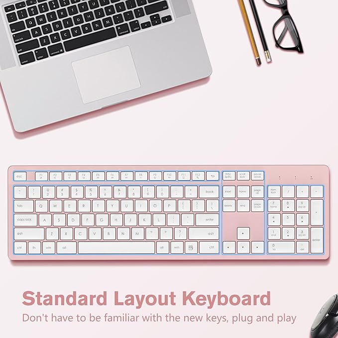 LeadsaiL Pink Wireless Keyboard, 2.4GHz Full-Sized Ergonomic Computer Keyboard - Image 5