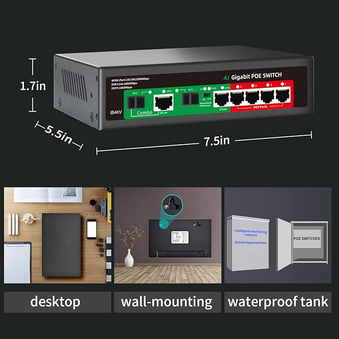 STEAMEMO 8 Port Gigabit Ethernet Unmanaged PoE Switch, 4 Gigabit PoE+ @65W - Image 8