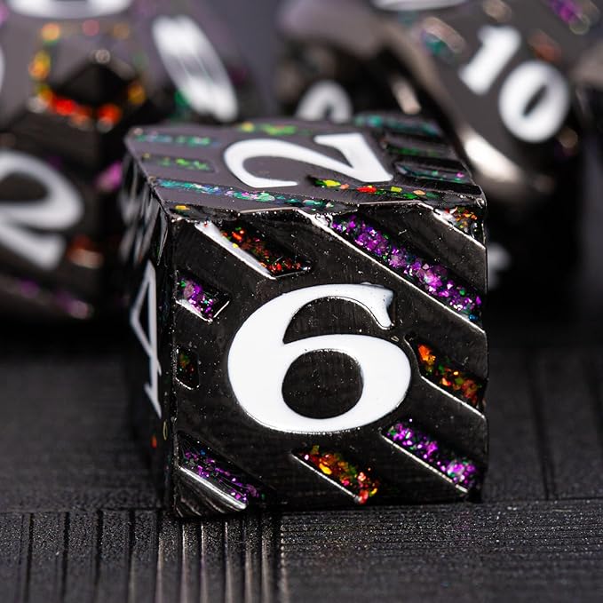Metal Dice Set DND, Metallic Glitter Stripes D&D Dice Set - Image 4