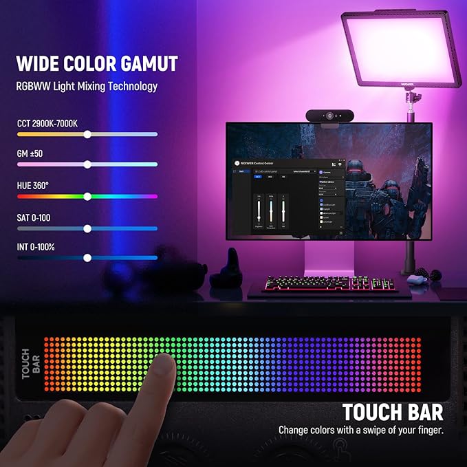 NEEWER GL1C RGB 15.5" Key Light, 48W Edge Lit Soft LED Video Panel Streaming - Image 4