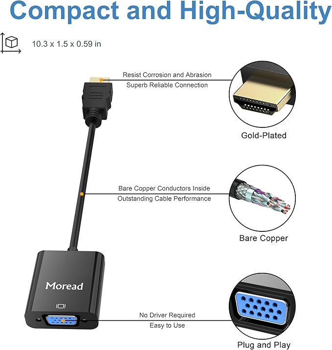 HDMI to VGA, 2 Pack, Uni-Directional Gold-Plated HDMI to VGA Adapter - Image 5