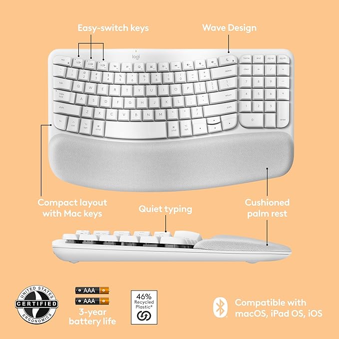 Logitech Wave Keys for Mac, Wireless Ergonomic Keyboard - Image 6