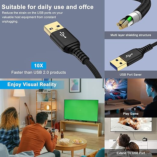 USB Extension Cable 10FT, 2 Pack High Speed USB3.0 Extension Cord Type A Male - Image 4