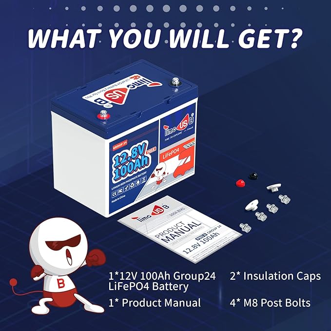 12V 100Ah Lithium Iron Phosphate Battery BCI Group 24, Timeusb LiFePO4 Battery - Image 9