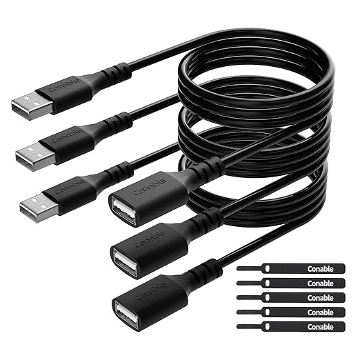 3 Pack USB Extension Cable 8 FT, USB 2.0 Type A Male to Female Extender Cord by Conable
