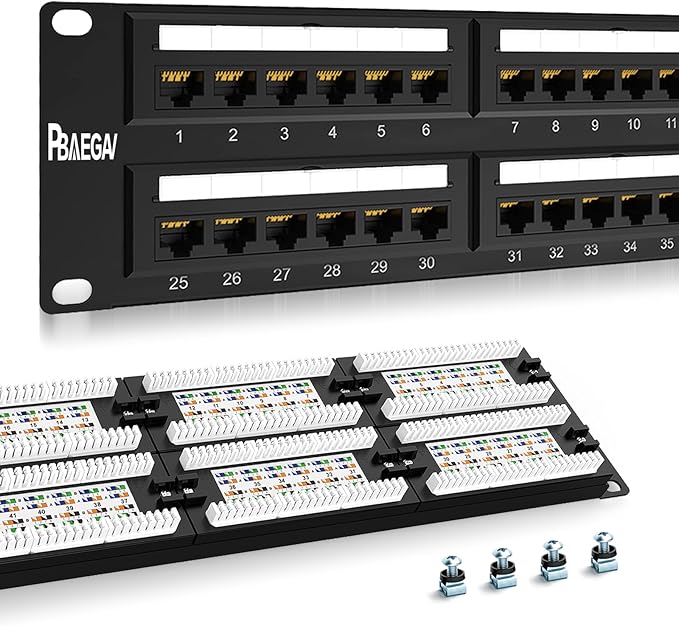 Patch Panel 48 Port Cat6【EC Listed】 2U Network Patch Panel Rackmount Punch by PBAEGAV