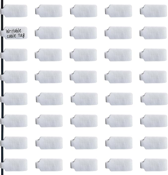 Mr-Label – 40 Pcs 0.78" x 3.54" Hook and Loop Cable Labels –Cord Tags – by MR-LABEL