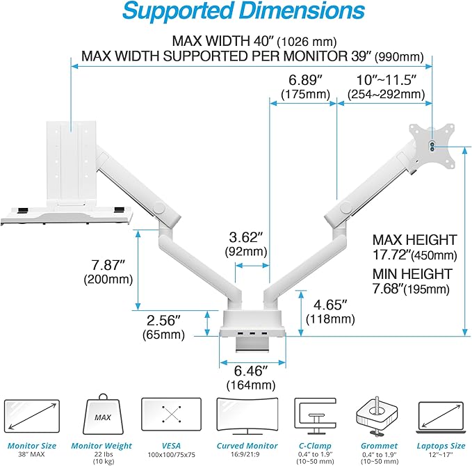 AVLT Dual 17”-38" Monitor Arm Desk Mount - Image 4