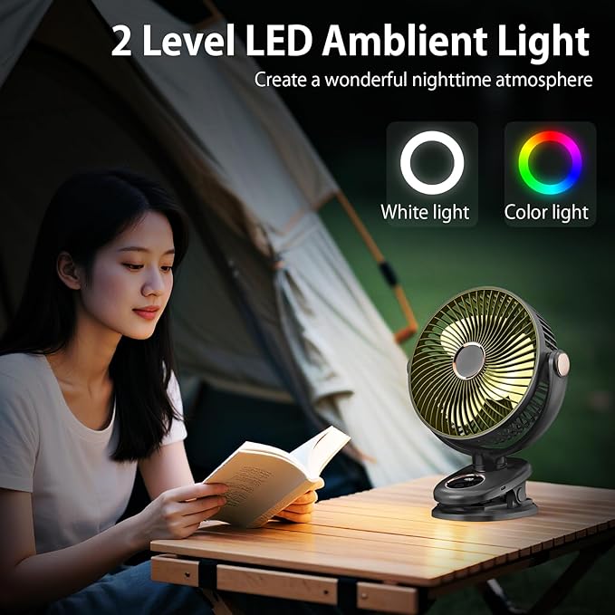 iNeibo 10000mAh Portable Clip on Fan, 90° Oscillating Fan, 8 Inch Rechargeable - Image 6