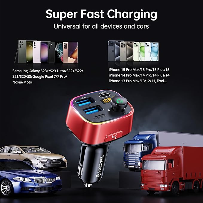 Syncwire Bluetooth 5.4 FM Transmitter Car Adapter 48W Wireless Radio Music - Image 8