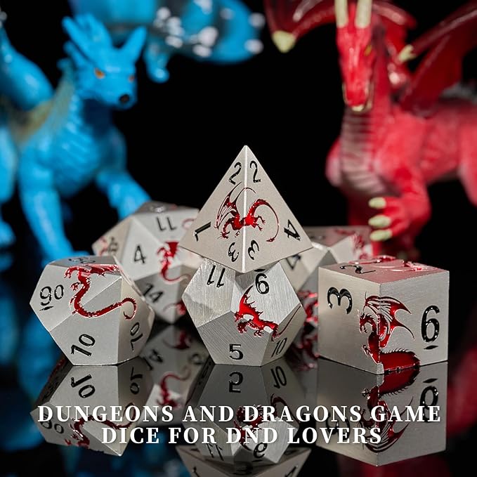 Metal Dice Set D&D, HNCCESG Polyhedral Dice 7 Piece Dice Dragon Metallic DND - Image 6