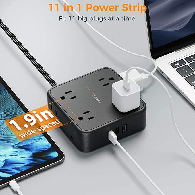 Power Strip Surge Protector 10 Ft Cord, TESSAN 8 AC Outlets 3 USB Charger - Image 3