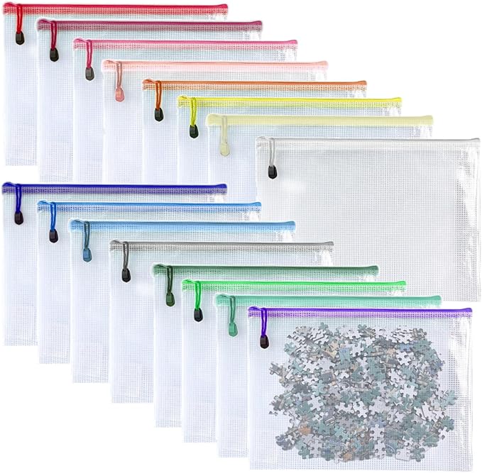 Oaimyy-16 PCS-6" x 8" Inch -Mesh Zipper Pouch, Plastic Zip File Folders Puzzle by Oaimyy
