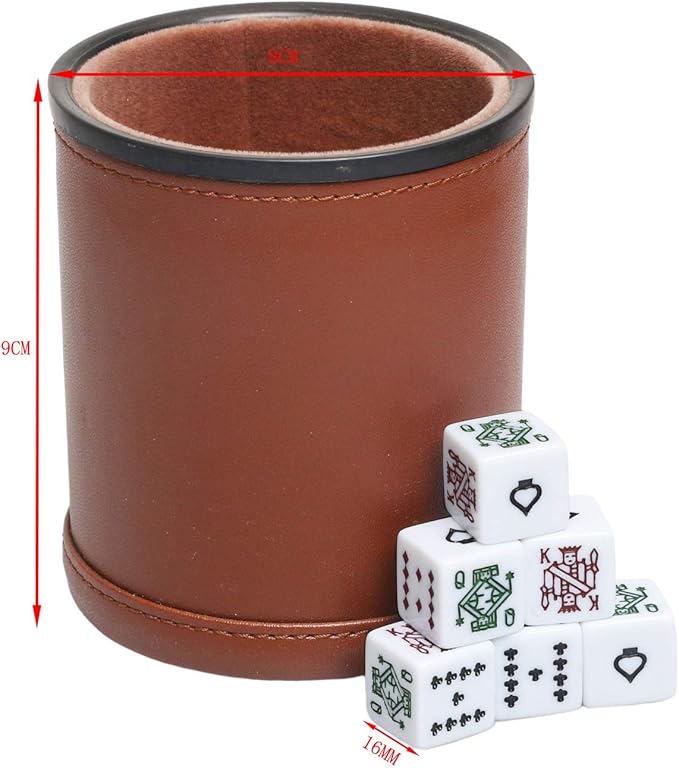 Leatherette Dice Cup with Poker Dice, Felt Lining Quiet Shaker - Image 4