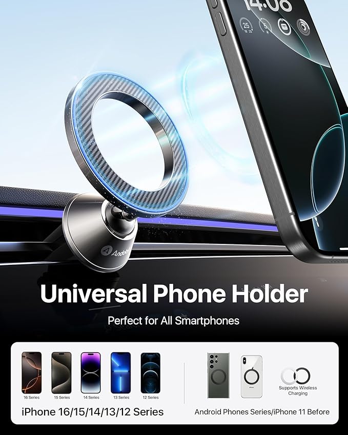 andobil for Magsafe Car Mount All Metal Magnetic Car Phone Holder for Samsung - Image 5