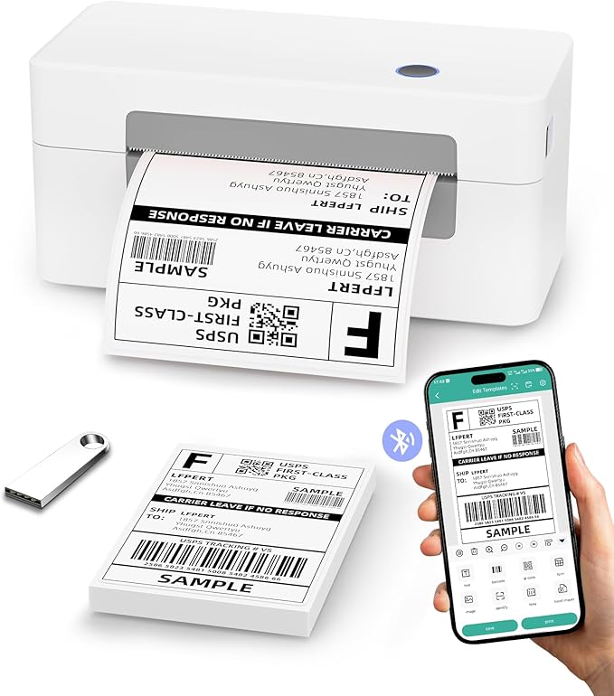 Bluetooth Thermal Label Printer, Wireless 4x6 Shipping Label Printer by LFPERT
