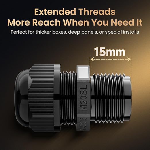 QILIPSU 10pcs M20SL Long Thread Cable Gland Waterproof IP68 Nylon Strain Relief - Image 2