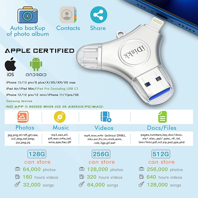 iDiskk 256GB App-le Certified Flash Drive Photo Vault - Image 3