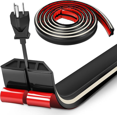 10ft Large Black Floor Cord Cover, Self-2" x 0.6", Cable Cavity:0.8" x 0.4" by CHUDENG