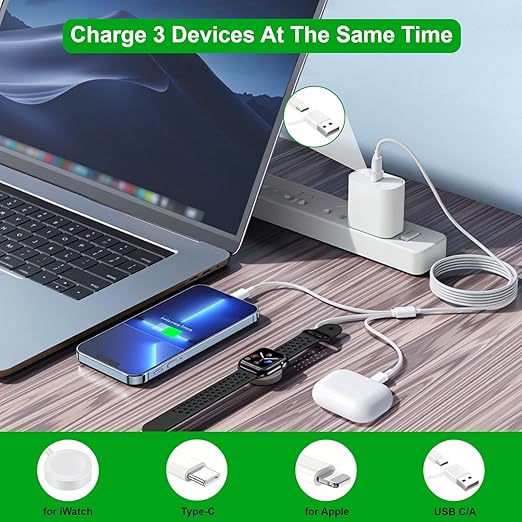Upgraded 3 in 2 USB C Cable for Apple Watch Charger Travel USBC Multi Fast - Image 2
