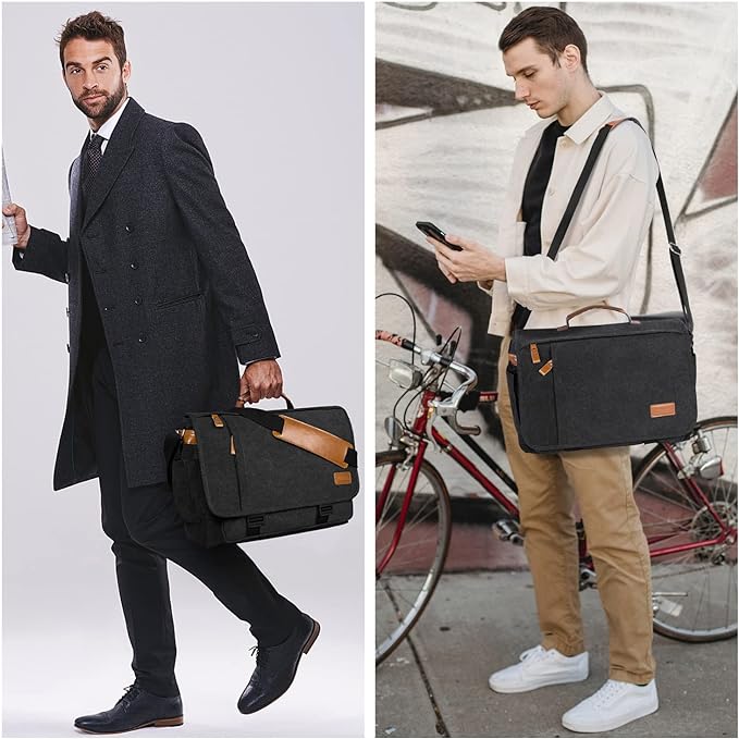 ESTARER Messenger Bag 17-17.3 Inch, Men's Computer Bag Water-resistant Canvas - Image 6