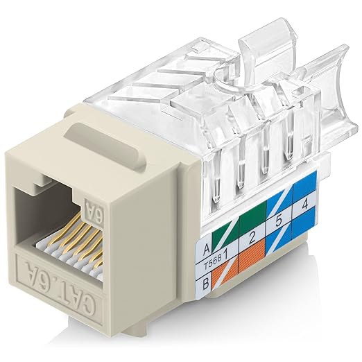 Everest 45° Angled RJ45 Cat6A Keystone Jacks 50-Pack in Ivory by EverestMediaSolutions