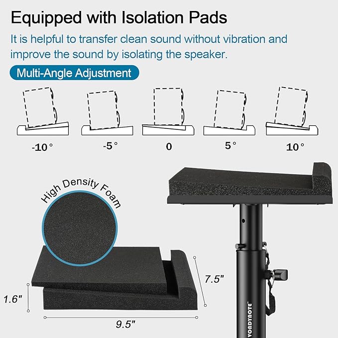 Set of 2 Studio Monitor Stands Desk Clamp Desktop Speaker Stands - Image 5