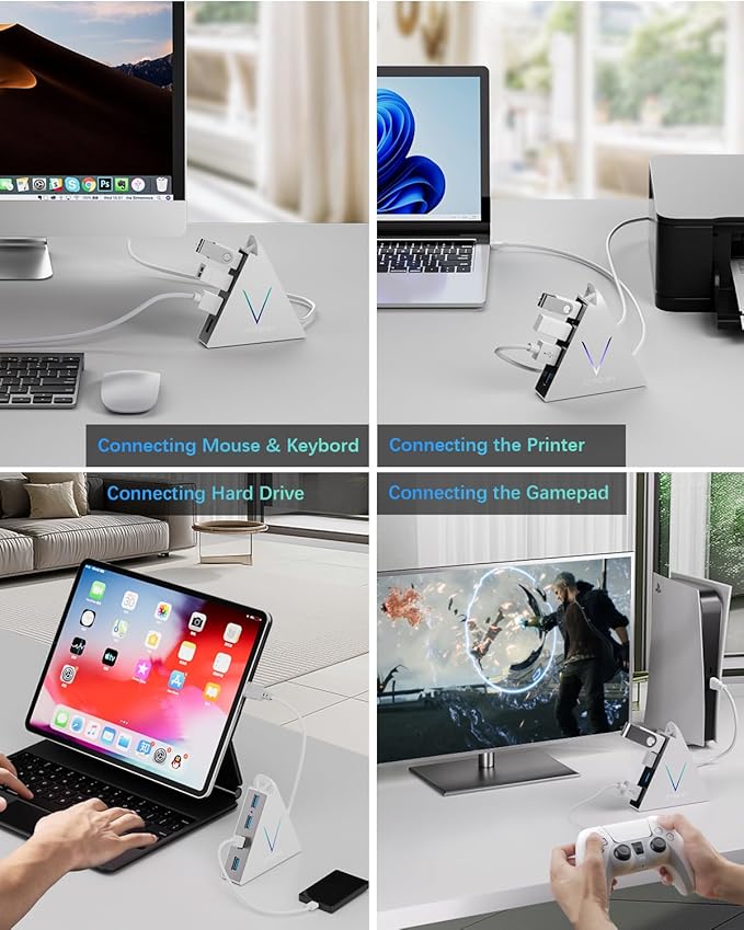 USB 3.0 Hub, 4 Port USB Hub Tower, 2ft Cable USB Splitter - Image 4