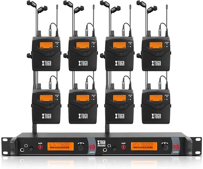 XTUGA RW2080 Wireless in Ear Monitor System 8 Bodypacks UHF IEM System by XTUGA