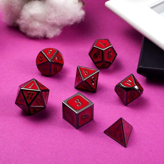 DnDnD Red D&D Game Dice, 7 Die Polyhedral Metal Dice - Image 8