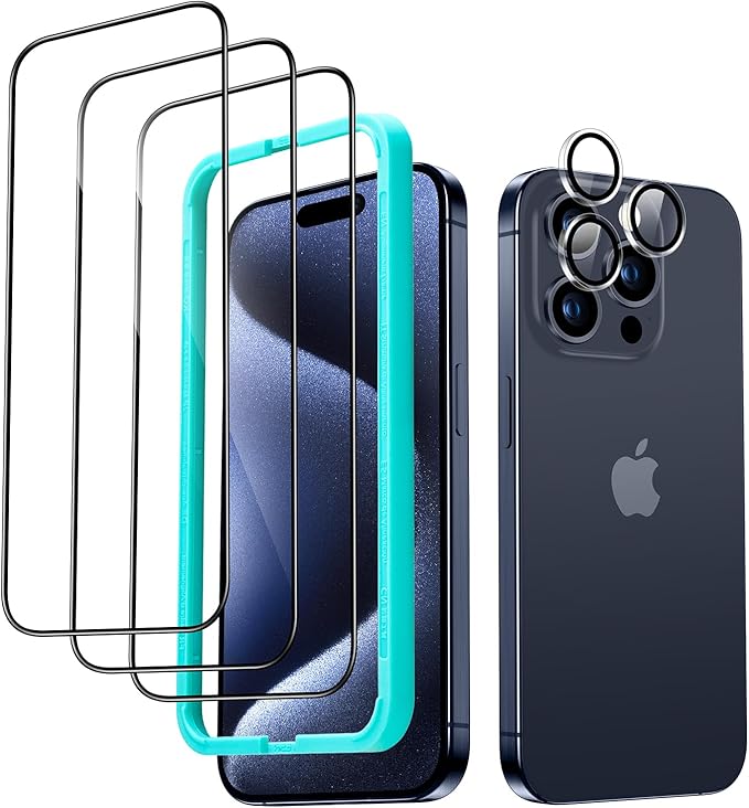 ESR 3+1 Pack for iPhone 15 Pro Max Screen Protector, 3 Black Edge by ESR