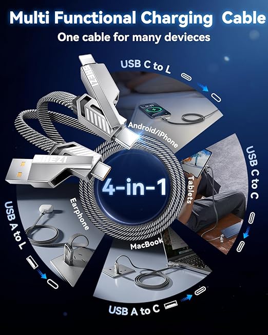 4-in-1 Compatible with USB C to Lightning Cable, 100W High-Speed Charging & - Image 3