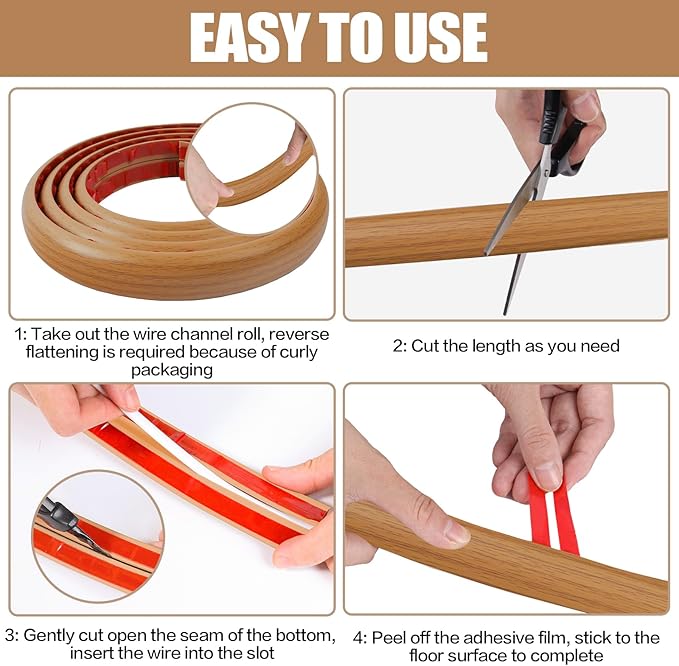Floor Cord Cover Self Adhesive Cord Hider, 20FT Cable Management, Extension - Image 8