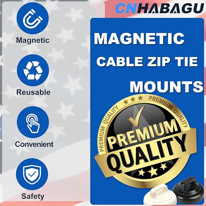 Magnetic Cable Clips Multipurpose Zip Ties Mount Base Holder Black Wire Cable - Image 2