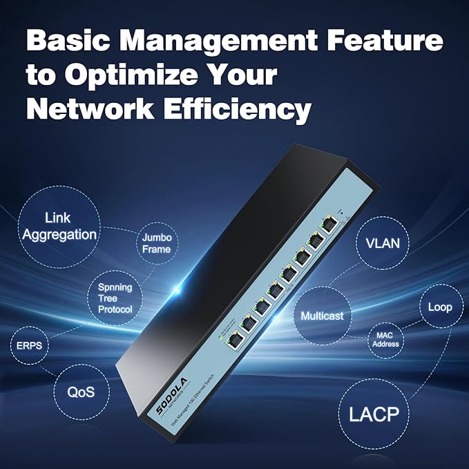 SODOLA 8 Port 10Gb Easy Web Managed Switch, 8 x 10G RJ-45 Ports, 160Gbps - Image 4